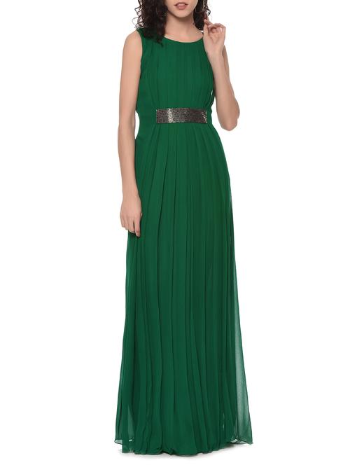 dark green embellished georgette gown - 12967147 - Very Small Image - 1