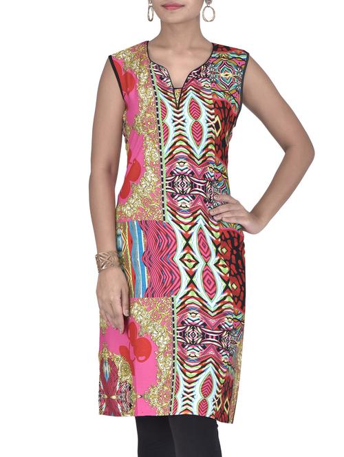multicolored abstract printed poly crepe kurti - 1296774 - Very Small Image - 1