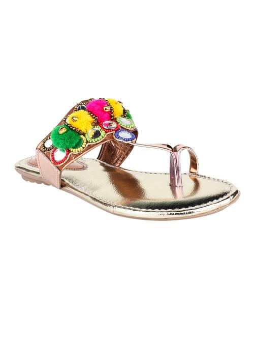 metallic pom poms one toe kolhapuri - 12970148 - Very Small Image - 1