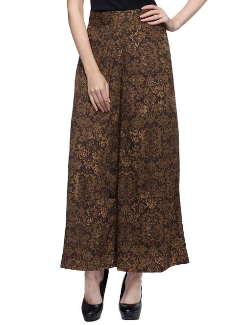 brown printed polyester palazzo - 12970500 - Very Small Image - 1