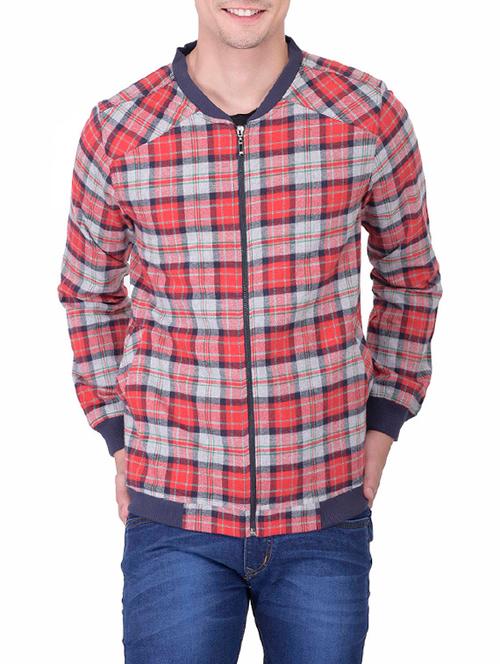 red cotton checked casual jacket - 12970601 - Very Small Image - 1