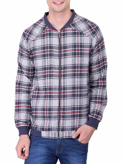 grey cotton checked casual jacket - 12970602 - Very Small Image - 1