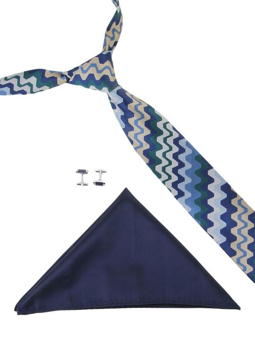 blue fiber tie, pair of cufflinks and a pocket square - 12970664 - Very Small Image - 1