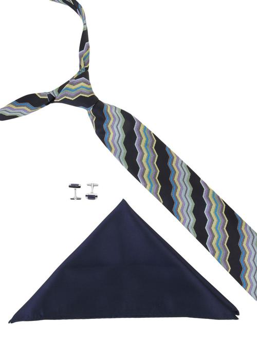 black fiber tie, pair of cufflinks and a pocket square - 12970699 - Very Small Image - 1