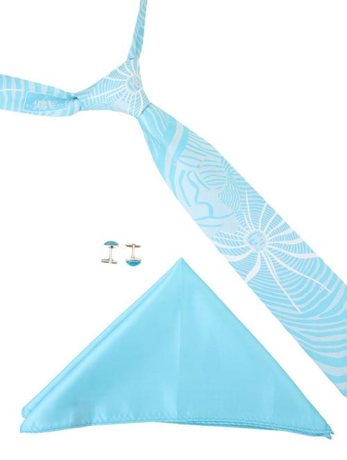 blue fiber tie, pair of cufflinks and a pocket square - 12970717 - Very Small Image - 1