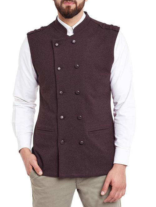 solid brown cotton nehru jacket - 12971492 - Very Small Image - 1