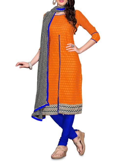 red embroidered chanderi unstitched suit set - 1297367 - Very Small Image - 1
