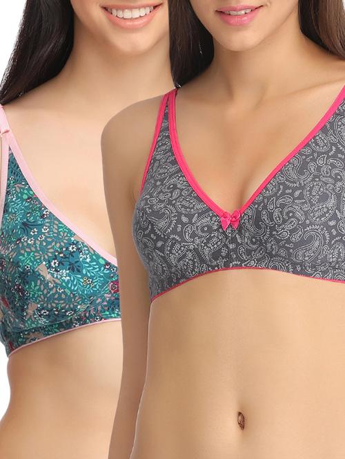 set of 2 multicolored printed cotton bras - 12974990 - Very Small Image - 1