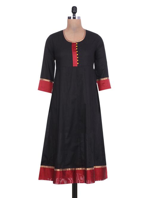 black cotton anarkali kurti - 1297579 - Very Small Image - 1