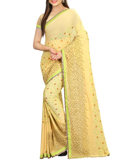 yellow georgette embroidered saree - 12978816 - Very Small Image - 1