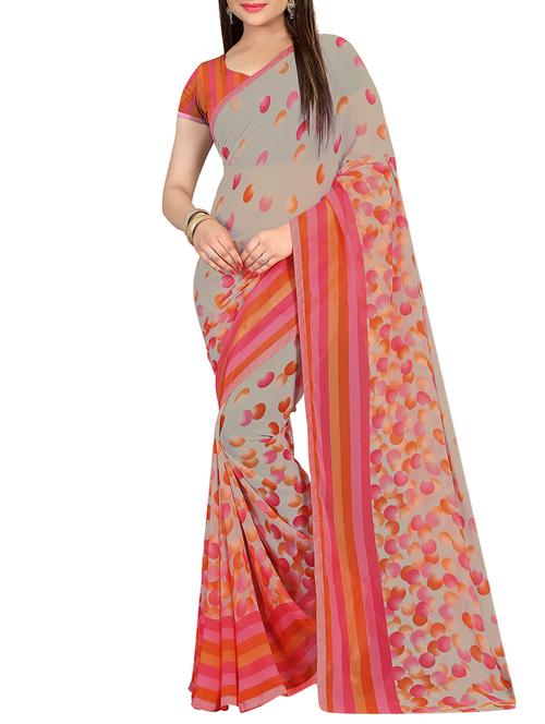 orange georgette printed saree - 12978840 - Very Small Image - 1