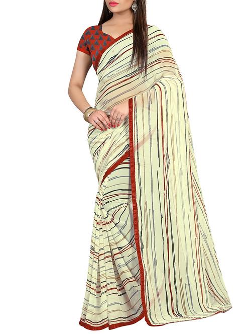 white georgette printed saree - 12978842 - Very Small Image - 1
