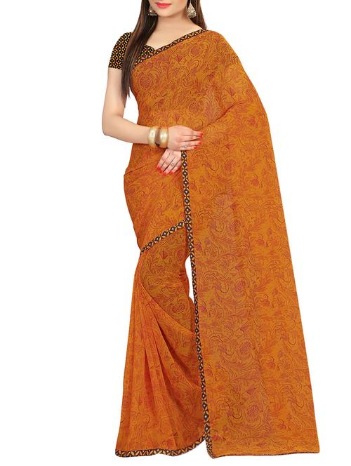 yellow georgette printed saree - 12978855 - Very Small Image - 1