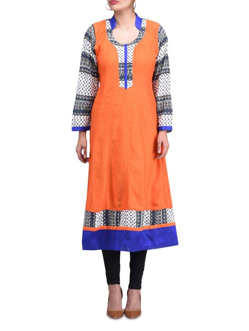 orange color, rayon anarkali kurta - 1297972 - Very Small Image - 1