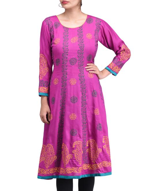 pink color, rayon printed anarkali kurta - 1297981 - Very Small Image - 1