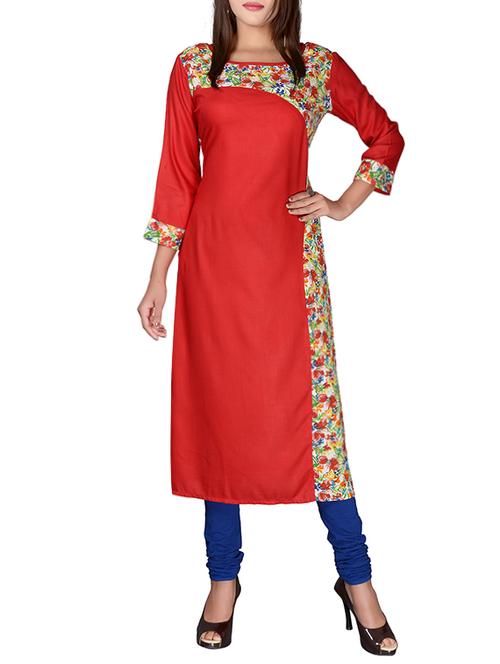 red rayon long kurta - 12981357 - Very Small Image - 1
