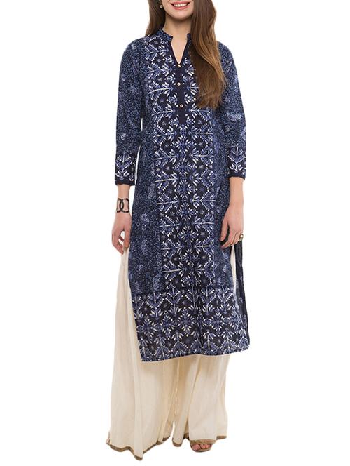 blue cotton straight kurta - 12983164 - Very Small Image - 1