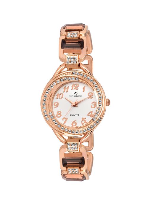 swisstone gem-92w-brw white dial brown stone bracelet wrist watch for women - 12984689 - Very Small Image - 1
