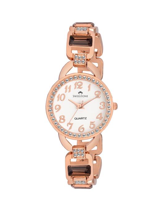 swisstone gem-94w-brw white dial brown stone bracelet wrist watch for women - 12984690 - Very Small Image - 1