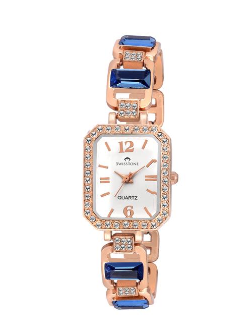 swisstone gem91w-drk-blu white dial blue stone bracelet wrist watch for women - 12984695 - Very Small Image - 1