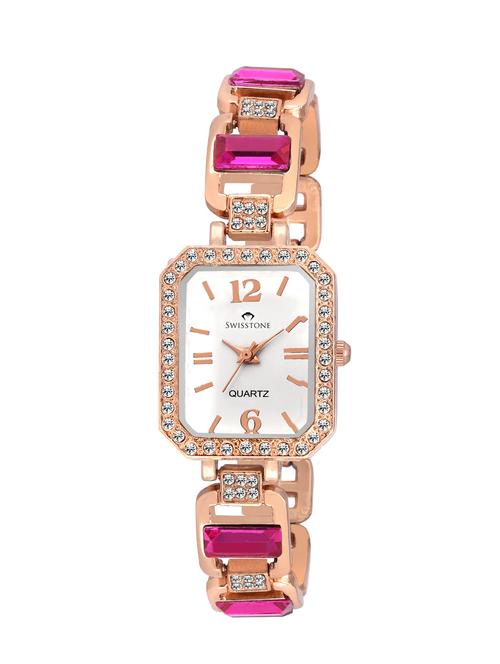 swisstone gem91w-drk-pnk white dial pink stone bracelet wrist watch for women - 12984696 - Very Small Image - 1