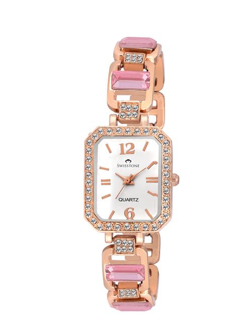 swisstone gem91w-lgt-pnk white dial pink stone bracelet wrist watch for women - 12984697 - Very Small Image - 1