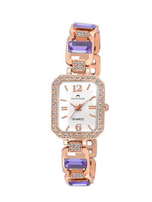 swisstone gem91w-lgt-prpl white dial purple stone bracelet wrist watch for women - 12984698 - Very Small Image - 1