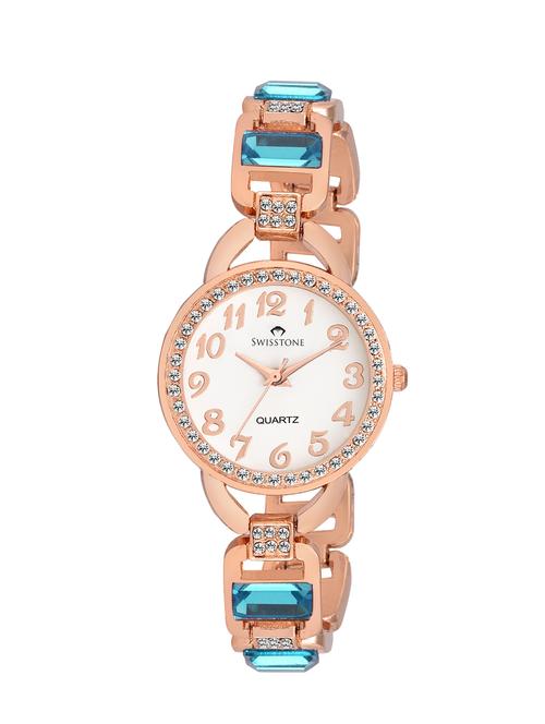 swisstone gem94w-lgt-blu white dial blue stone bracelet wrist watch for women - 12984705 - Very Small Image - 1