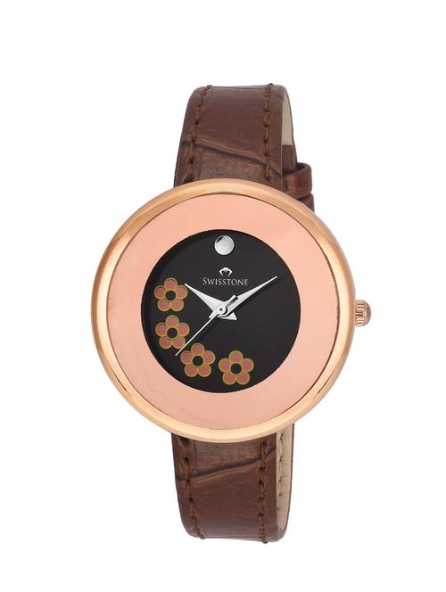 swisstone skz037-blk-brw black dial brown leather strap wrist watch for women - 12984706 - Very Small Image - 1