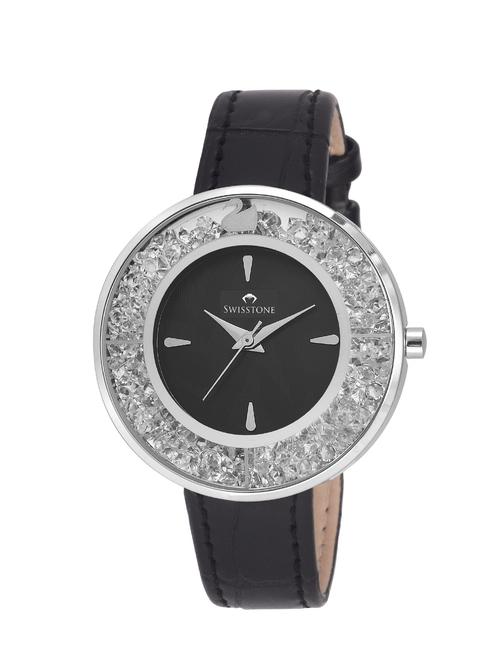 swisstone skz047-black dial black leather strap wrist watch for women - 12984708 - Very Small Image - 1