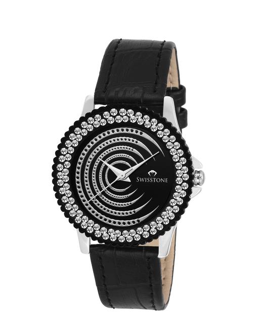 swisstone vg520bk-black black dial black leather strap analog wrist watch for women - 12984726 - Very Small Image - 1
