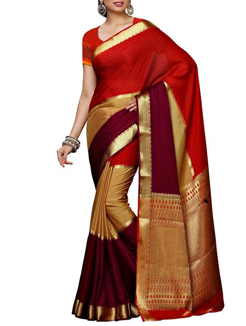 red mysore silk saree - 12985027 - Very Small Image - 1