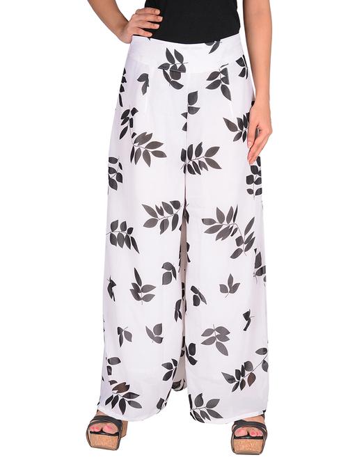 white printed georgette palazzo - 12985029 - Very Small Image - 1