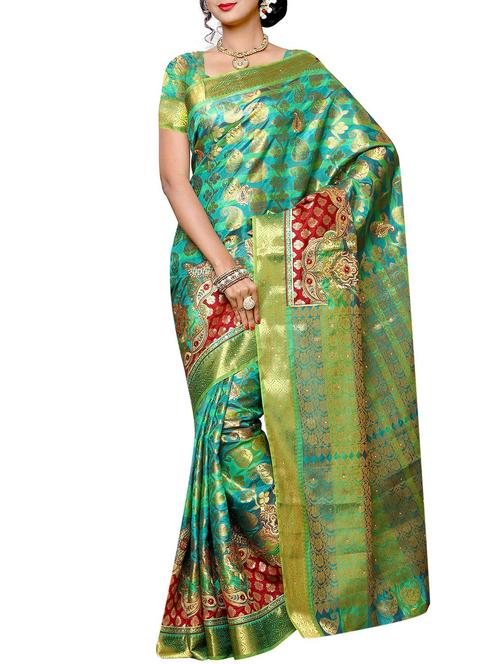 turquoise mysore silk saree - 12985049 - Very Small Image - 1