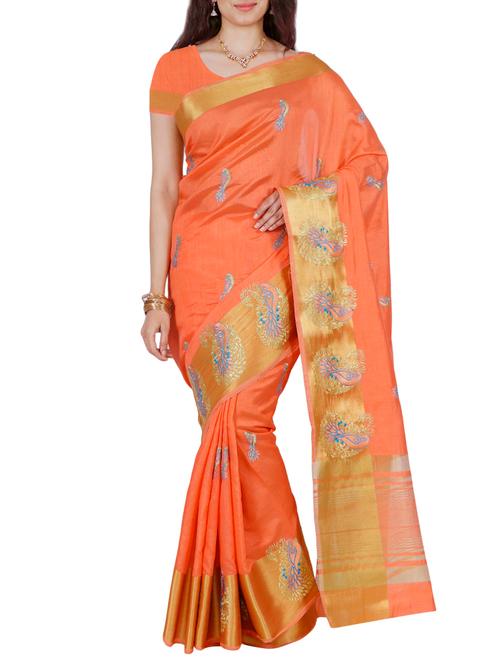 orange mysore silk saree - 12985179 - Very Small Image - 1