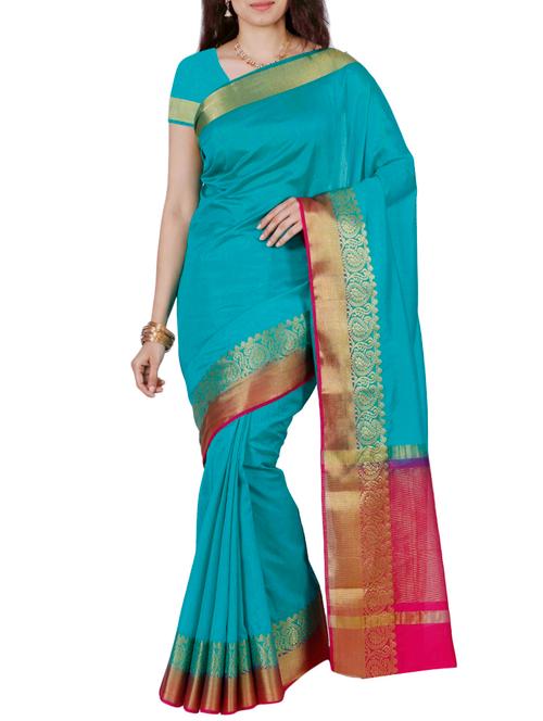 turquoise mysore silk saree - 12985197 - Very Small Image - 1