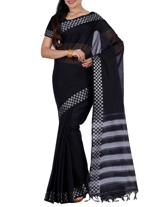 black cotton woven saree - 12985268 - Very Small Image - 1