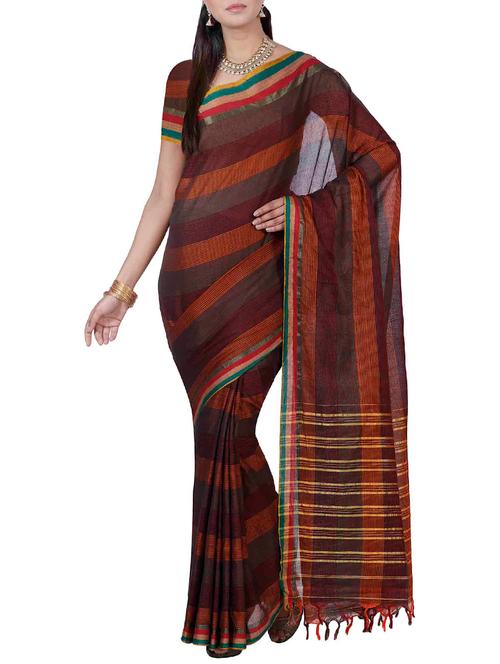 brown cotton woven saree - 12985279 - Very Small Image - 1