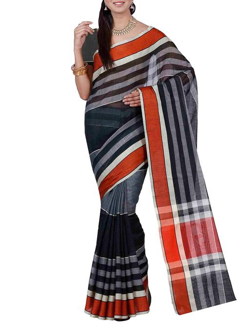 contrast striped printed saree - 12985282 - Very Small Image - 1