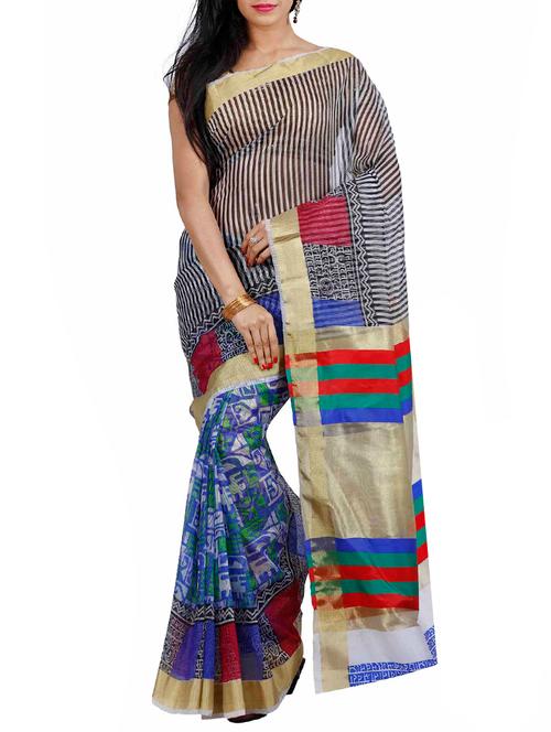multicolored net printed saree - 12985290 - Very Small Image - 1