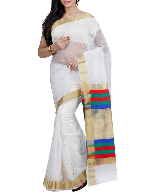 zari bordered white saree - 12985298 - Very Small Image - 1