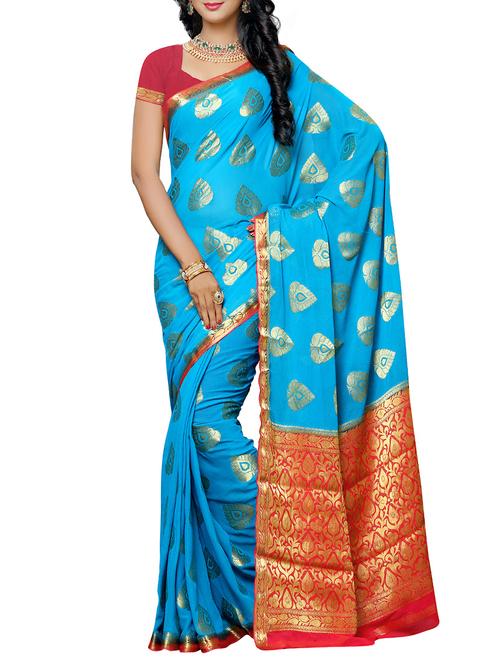 blue chiffon woven saree - 12985310 - Very Small Image - 1