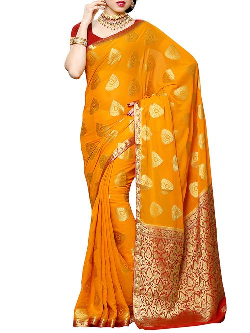 yellow chiffon woven saree - 12985311 - Very Small Image - 1