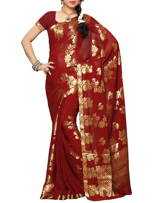 maroon chiffon woven saree - 12985323 - Very Small Image - 1
