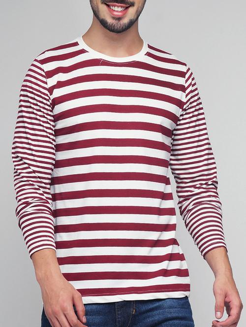 maroon cotton striped t-shirt - 12989383 - Very Small Image - 1