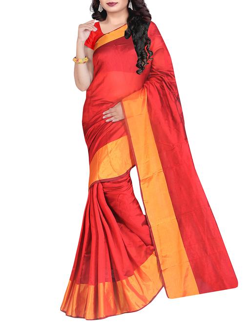 women's bordered red colored saree - 12989985 - Very Small Image - 1