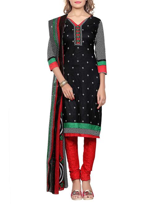 black cotton unstitched suit - 12990668 - Very Small Image - 1