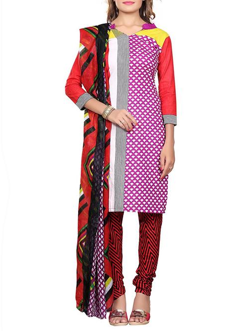 multi colored cotton unstitched suit - 12990669 - Very Small Image - 1