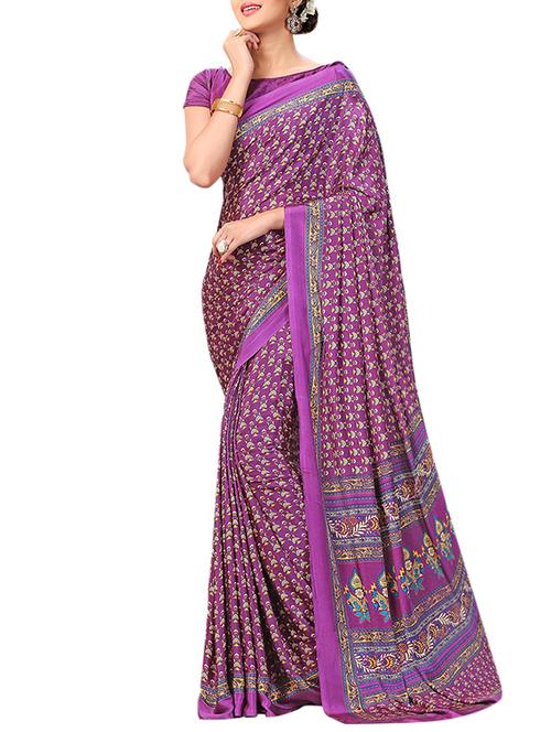 purple silk printed saree with blouse - 12991208 - Very Small Image - 1