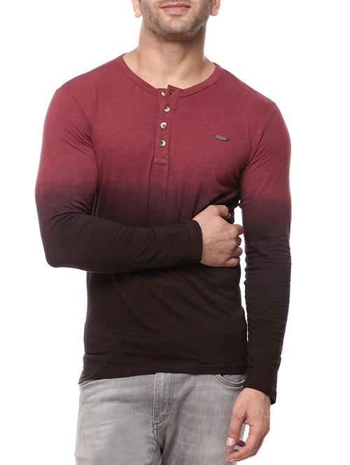 maroon cotton ombre t-shirt - 12991512 - Very Small Image - 1